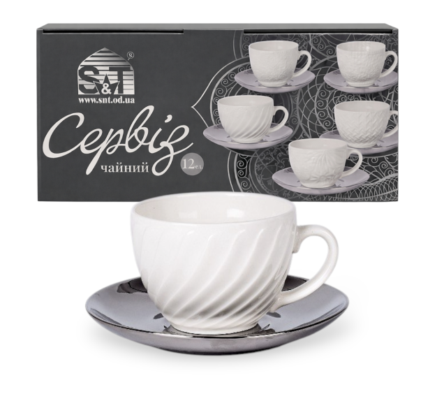 04-001-008 Сервіз чайний " Silver Hayatti " 12ел.(чашка 250 мл, блюдце 15 см) - фото
