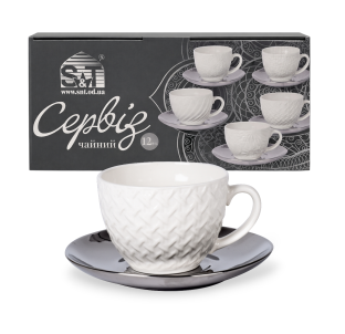04-001-009 Сервіз чайний " Silver Anfen " 12ел.(чашка 250 мл, блюдце 15 см) - фото