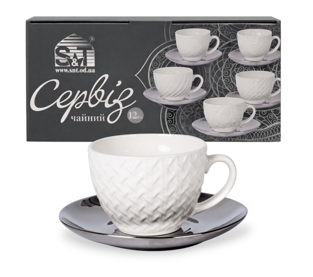 04-001-009 Сервіз чайний " Silver Anfen " 12ел.(чашка 250 мл, блюдце 15 см) - фото