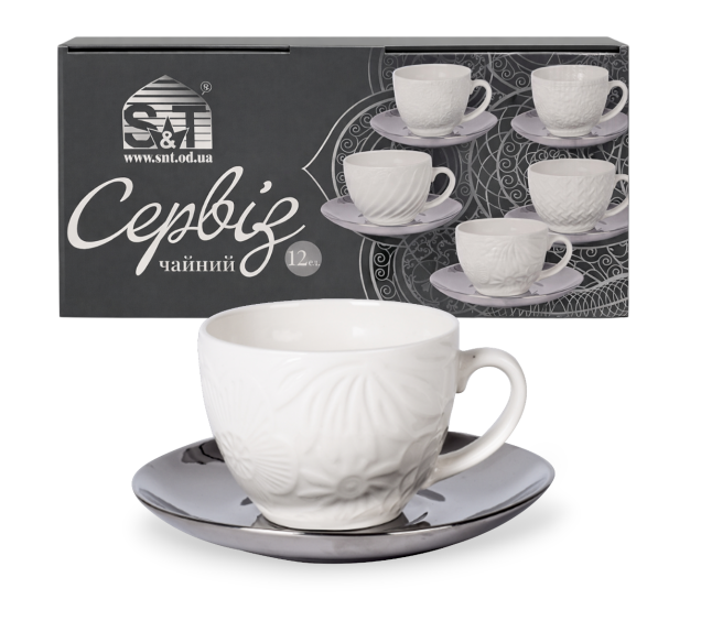 04-001-010 Сервіз чайний " Silver Lormar " 12ел.(чашка 250 мл, блюдце 15 см) - фото