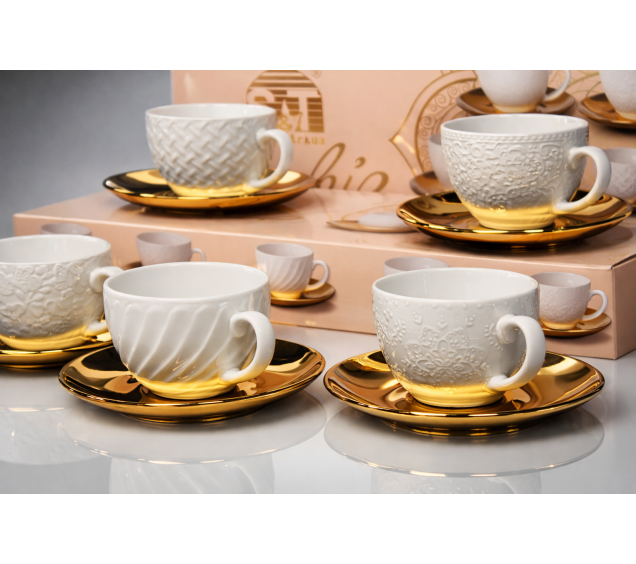 04-001-001 Сервіз чайний " Golden Asoka " 12ел. (чашка 250 мл, блюдце 15 см) - фото 1