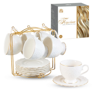 15220-00 Сервіз чайний 12ел.на стійці "Перліта"  ( чашка 260мл, блюдце 14см) - фото