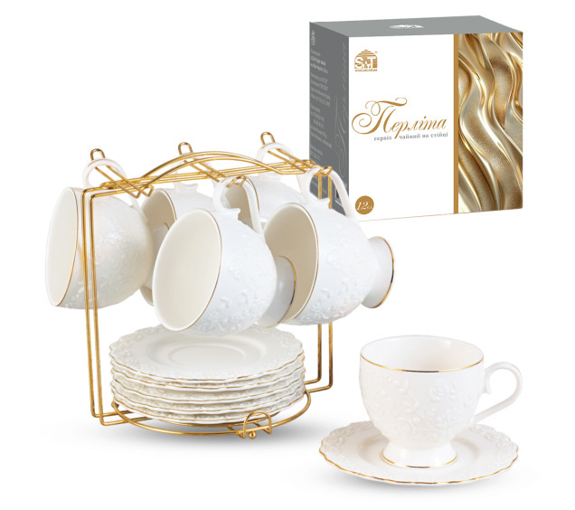 15220-00 Сервіз чайний 12ел.на стійці "Перліта"  ( чашка 260мл, блюдце 14см) - фото