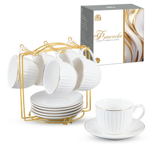 15221-00 Сервіз чайний 12ел.на стійці "Франческа"  ( чашка 230мл, блюдце 14см) - фото