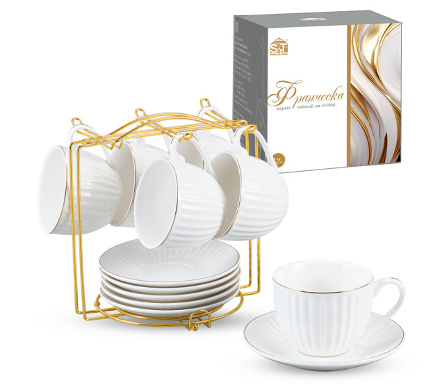 15221-00 Сервіз чайний 12ел.на стійці "Франческа"  ( чашка 230мл, блюдце 14см) - фото