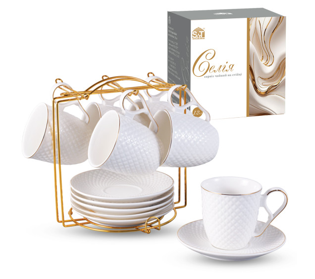 15222-00 Сервіз чайний 12ел.на стійці "Селія"  ( чашка 200мл, блюдце 14см) - фото