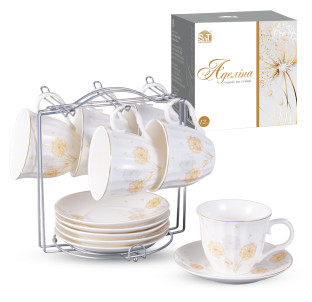 15230 Сервіз 12ел. на стійці "Парасольки Аделіна" ( чашка 250мл, блюдце 14см) - фото