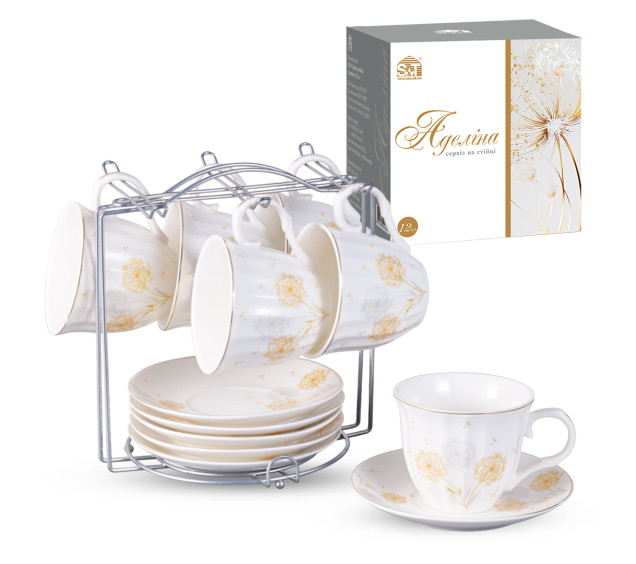 15230 Сервіз 12ел. на стійці "Парасольки Аделіна" ( чашка 250мл, блюдце 14см) - фото