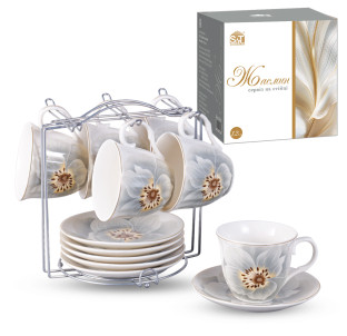 15231 Сервіз 12ел. на стійці "Жасмин"  ( чашка 230мл, блюдце 14см) - фото