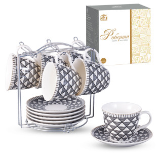 15232 Сервіз 12ел. на стійці "Роберта"  (чашка 240мл, блюдце 14см) - фото