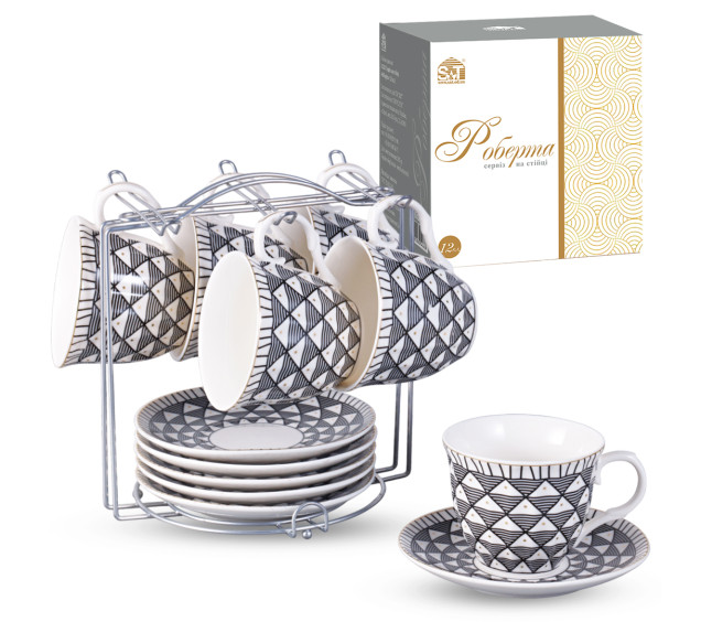 15232 Сервіз 12ел. на стійці "Роберта"  (чашка 240мл, блюдце 14см) - фото
