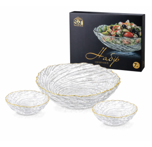 9289-1 Набір салатників 7 пр. золотий кант (1-24*5см(1,2л); 6-13*4см(250мл)) - фото