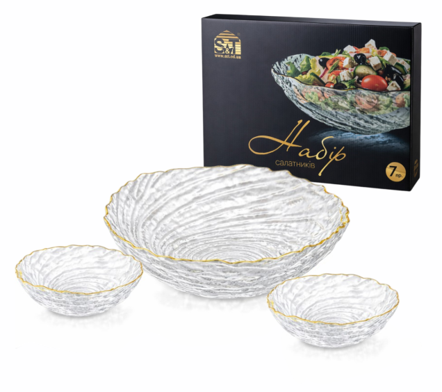 9289-1 Набір салатників 7 пр. золотий кант (1-24*5см(1,2л); 6-13*4см(250мл)) - фото