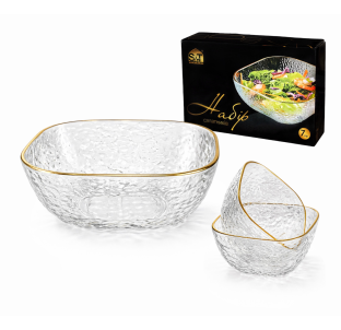 9290-1 Набір салатників 7 пр. квадрат, золотий кант (1-19*19*7,5см(1,5л); 6-10*10*5см(250мл)) - фото