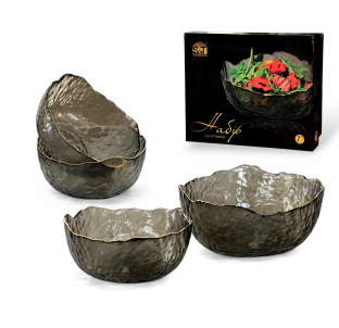 9292-2 Набір салатників 7 пр. "Агат" ламаний край, золотий кант (1-16*6,5см(700мл); 6-13*6см(350мл)) - фото