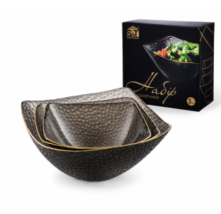 9293-2 Набір салатників 3 пр. квадрат, Агат 18*18*7см(1л),16*16*6.5см(0,7л),14*14*6см(0,5л) - фото