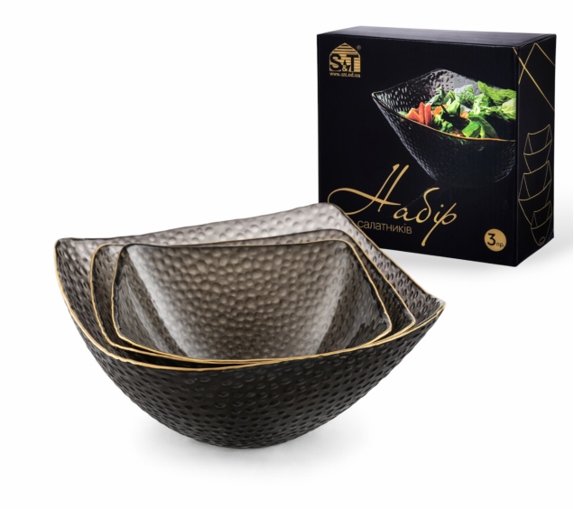 9293-2 Набір салатників 3 пр. квадрат, Агат 18*18*7см(1л),16*16*6.5см(0,7л),14*14*6см(0,5л) - фото