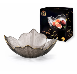 9294-2 Набір салатників 2 пр. "Агат" 4 пелюстки, золотий кант (16*16*6см) - фото