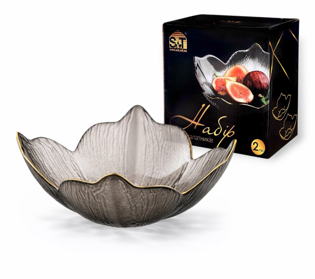 9294-2 Набір салатників 2 пр. "Агат" 4 пелюстки, золотий кант (16*16*6см) - фото