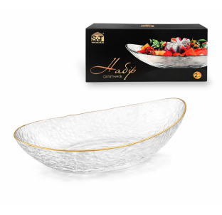 9297-1 Набір салатників 12\' - 2шт, прозорий, золотий кант (31*15*5см(800мл)) - фото