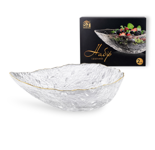 9299-1 Набір салатників 9\' Крапля 2 пр., прозорий, золотий кант (24*17*7см(1л)) - фото