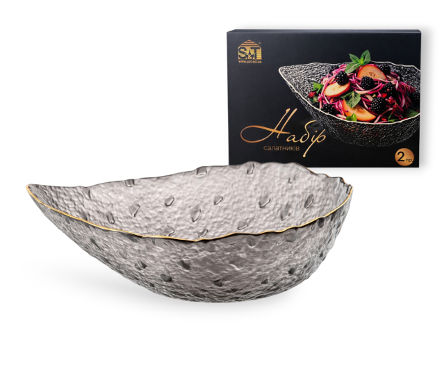 9299-2 Набір салатників 9\' "Крапля" Агат 2 пр. золотий кант (24*17*7см(1л)) - фото