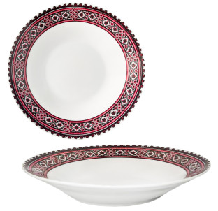 30003-004 Тарілка суп 8' Вишиванка червоне та чорне - фото
