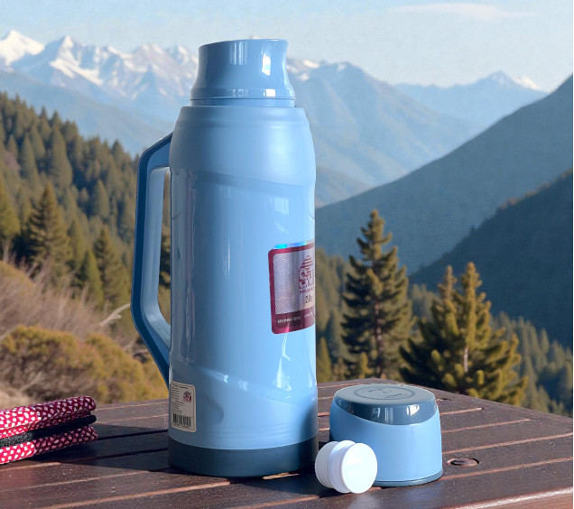 40117-2 Термос зі скляною колбою 2л Блакитний - фото 1