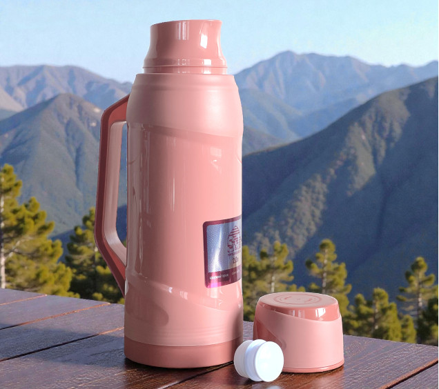 40117-3 Термос зі скляною колбою 2л Рожевий - фото 1