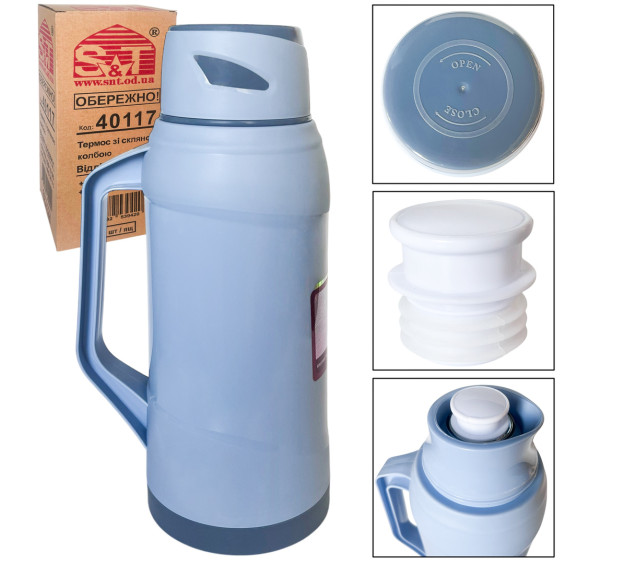 40117-2 Термос зі скляною колбою 2л Блакитний - фото