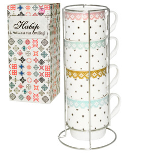 021-04-04 Набір 4 чашки на стійці Ніжність 320мл - фото