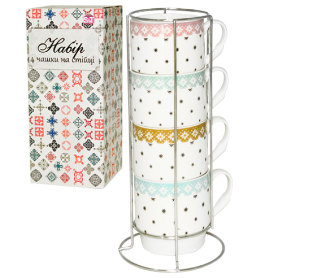 021-04-04 Набір 4 чашки на стійці Ніжність 320мл - фото