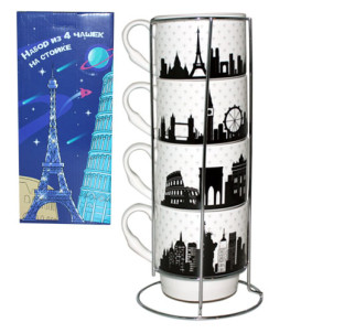 021-04-05 Набір 4 чашки на стійці Towns 320мл - фото