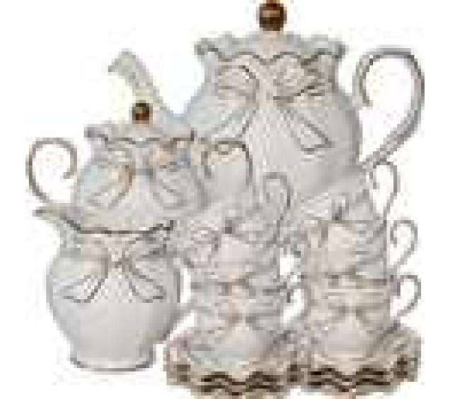 022-15-01 Набір чайний 15пр. Білий бант (чашка 240мл, блюдце 14см) - фото