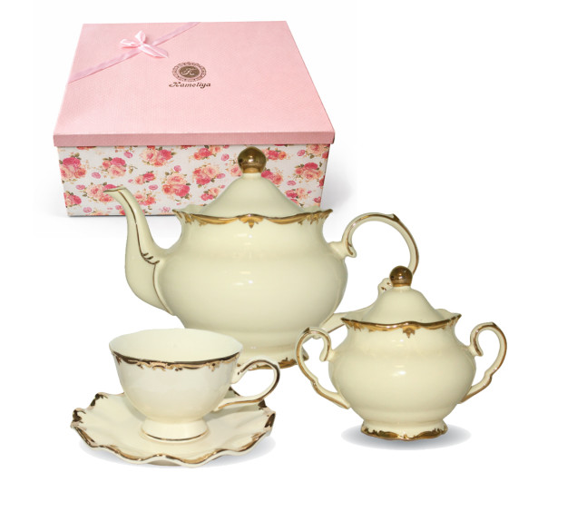 022-15-03 Набір чайний 14пр. Монсоро (чашка 200мл,  цукор.440мл, чайник 1,2, блюдце 16см) - фото