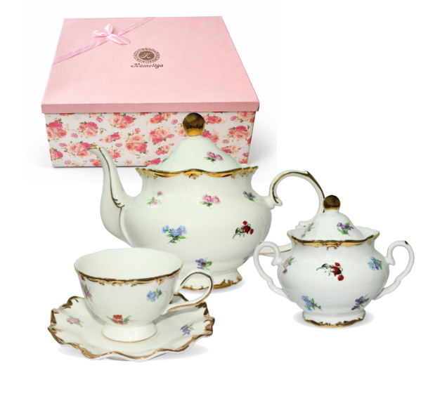 022-15-04 Набір чайний 14пр. Шантильї (чашка 200мл,  цукор.440мл, чайник 1,2, блюдце 16см) - фото