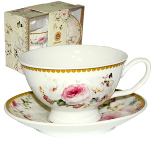 042-01-05 Набір чайний подарунковий (чашка з блюдцем) Шарлотт (чашка 200мл, блюдце 13,5см) - фото