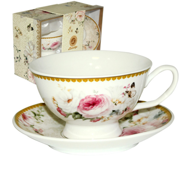042-01-05 Набір чайний подарунковий (чашка з блюдцем) Шарлотт (чашка 200мл, блюдце 13,5см) - фото