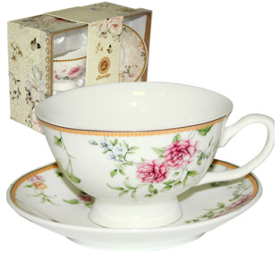 042-01-08 Набір чайний подарунковий (чашка з блюдцем) Франжипан (чашка 200мл, блюдце 13,5см) - фото