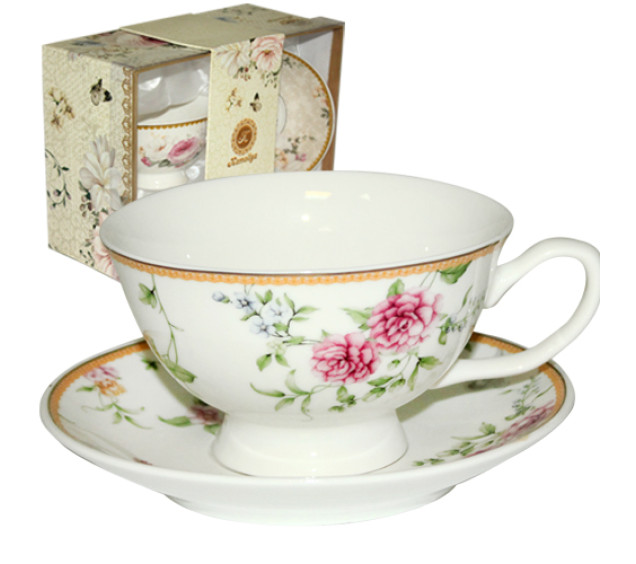 042-01-08 Набір чайний подарунковий (чашка з блюдцем) Франжипан (чашка 200мл, блюдце 13,5см) - фото