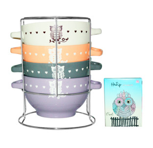 054-04-03 Набір 4 миски з ручками на стійці Owls 680мл - фото