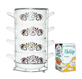 054-04-04 Набір 4 миски з ручками на стійці Wings 360мл - фото