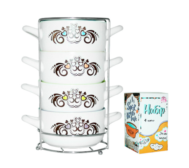 054-04-04 Набір 4 миски з ручками на стійці Wings 360мл - фото