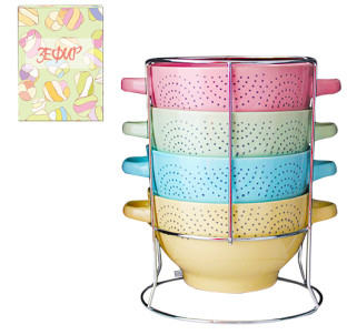 054-04-06 Набір 4 миски з ручками на стійці Зефір 680мл - фото