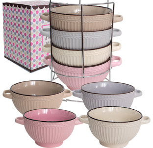 054-04-07 Набір 4 миски з ручками на стійці Style 680мл - фото