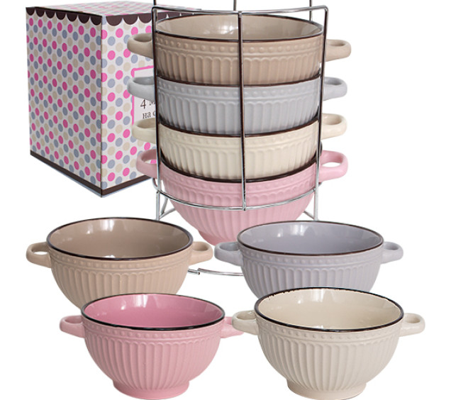 054-04-07 Набір 4 миски з ручками на стійці Style 680мл - фото