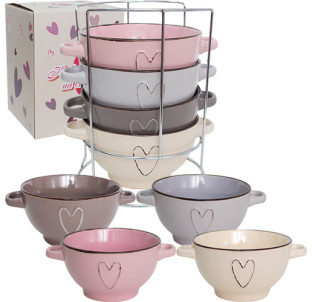 054-04-09 Набір 4 миски з ручками на стійці Hearts 680мл - фото