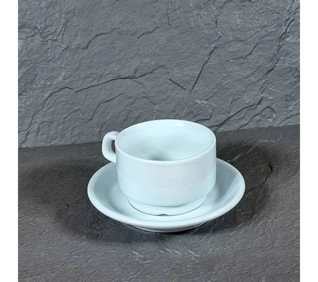 13641-03-00  Чашка з блюдцем біла (чашка-220 мл,блюдце-13,4 см)(варіант) - фото