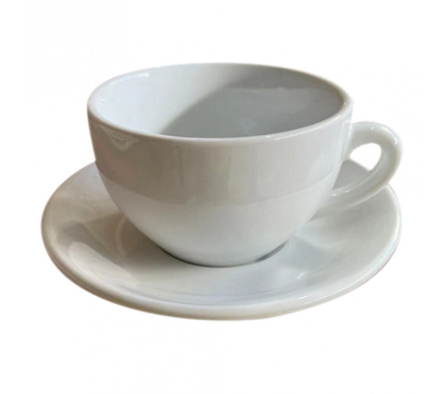 13641-08 Чашка з блюдцем біла Хорека (чашка-300мл, блюдце-16см) - фото