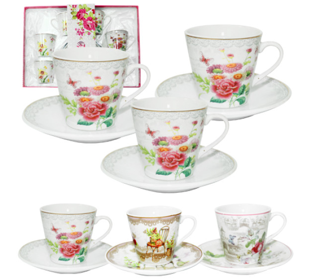 1459-08 Сервіз кавовий 12пр Англійський сад (чашка 70мл, блюдце 10,5см) - фото